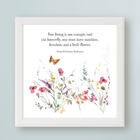 Hans Christian Andersen Butterfly Quote Art Print Wildflower Garden Decor