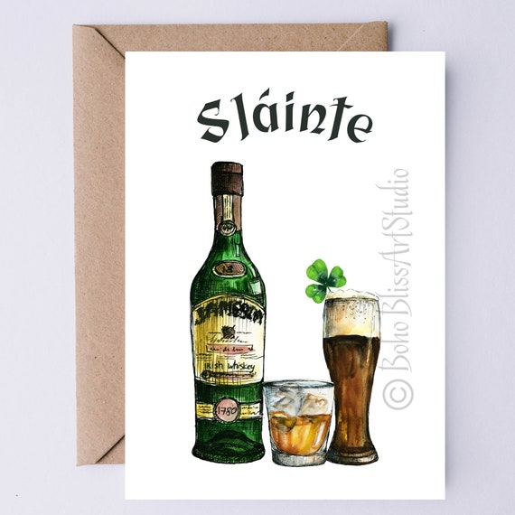 Slinte Card Irish Gaelic Toast To Your Health Card Birthday Retirement Engagement St Patricks Day Card