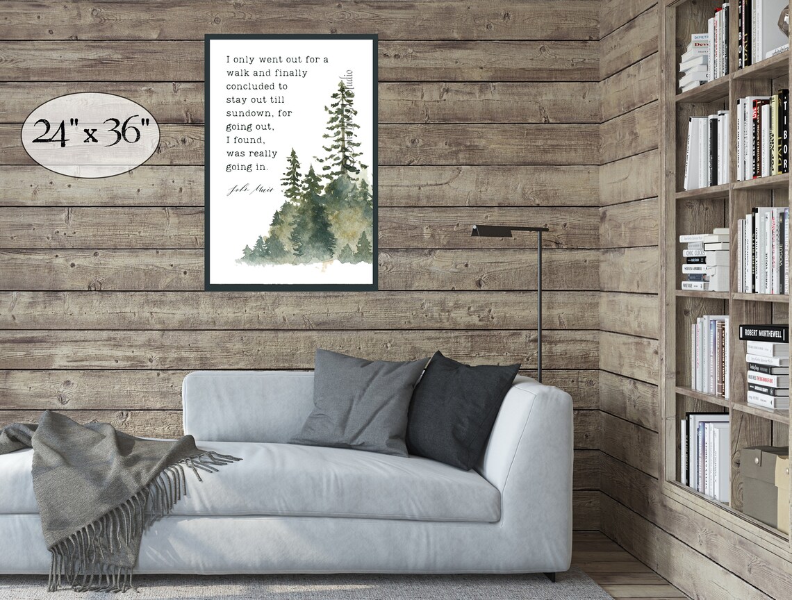 John Muir I Only Went Out For A Walk Quote Print Pine Trees Wall Art Gift - Image 2