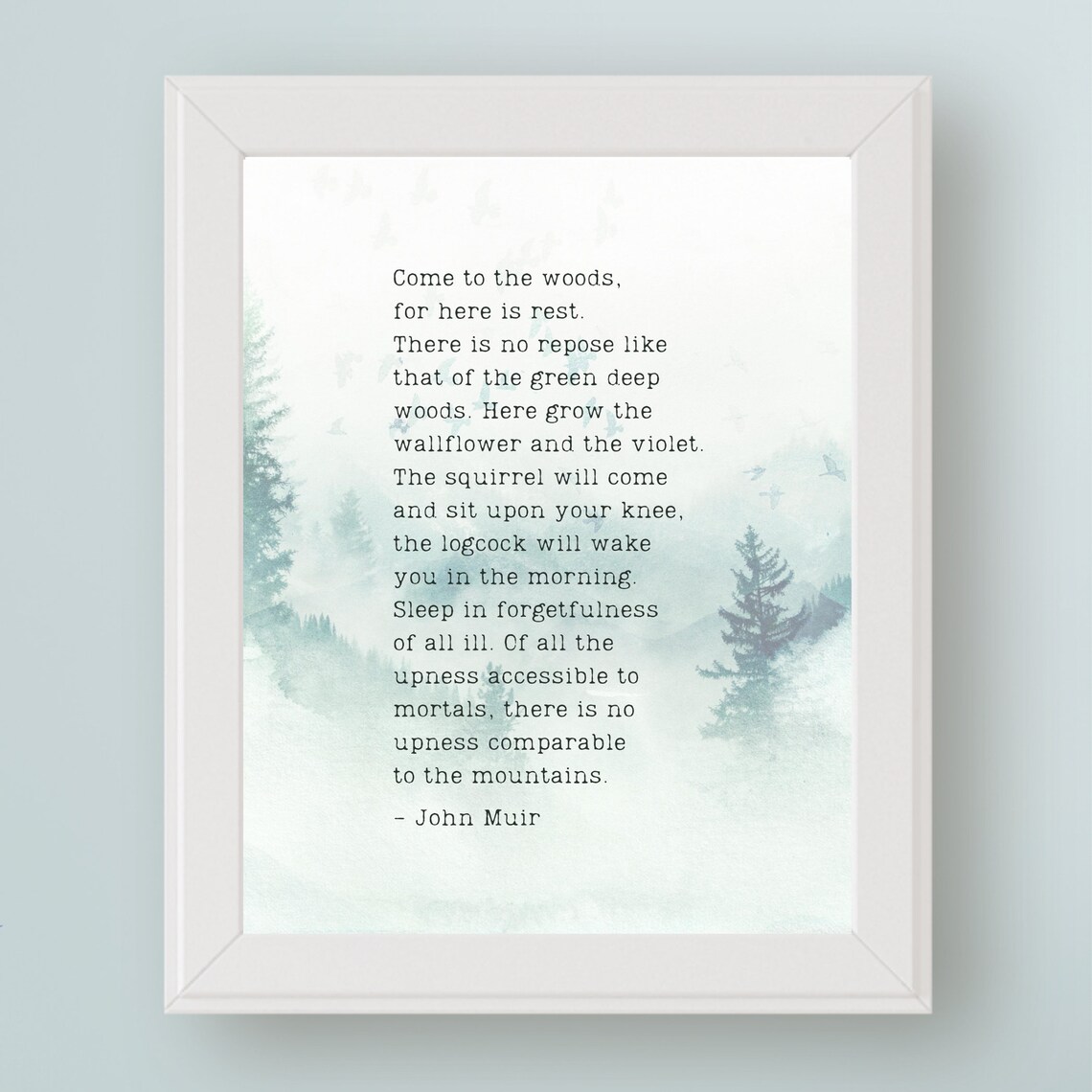 John Muir Come To The Woods Rest Misty Pines Quote Wall Print