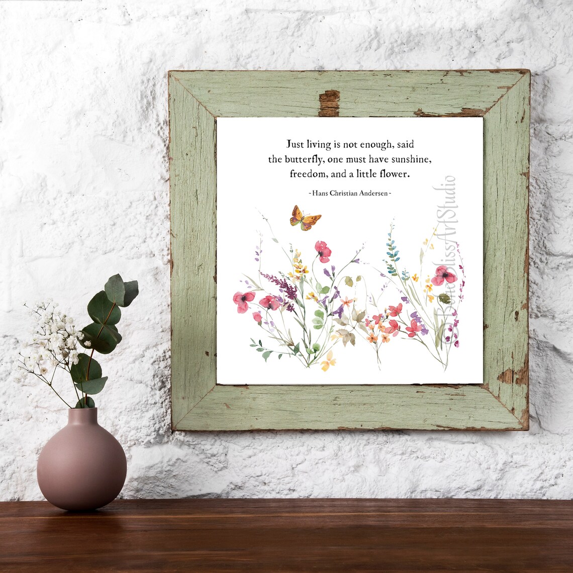 Hans Christian Andersen Butterfly Quote Art Print Wildflower Garden Decor - Image 2