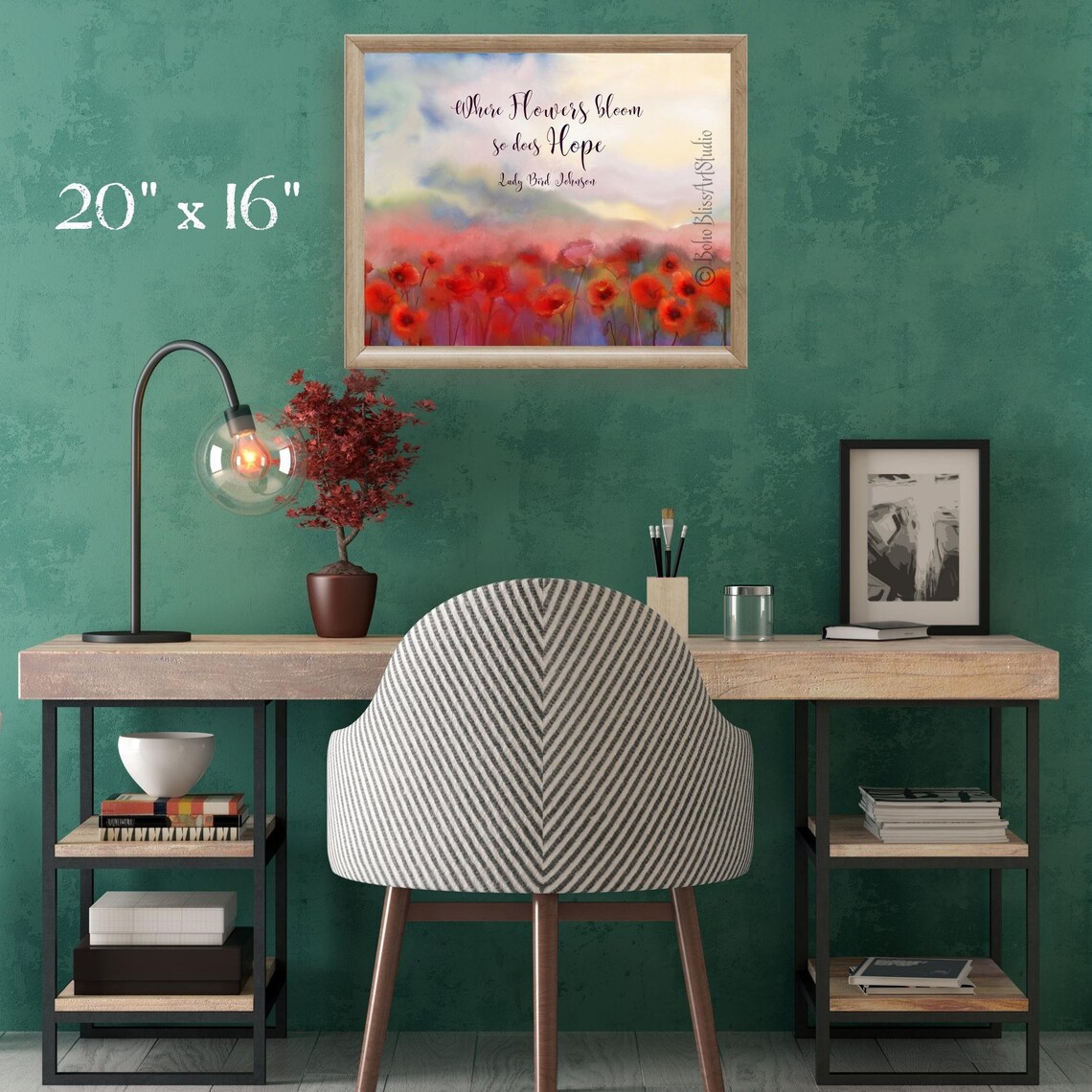 Lady Bird Johnson Quote, Poppy Field Watercolor Print - Image 2