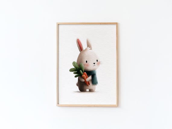 Baby Room Decoration Rabbit Holding A Carrot By Tendre Imaginaire Decorative Illustration For Childrens
