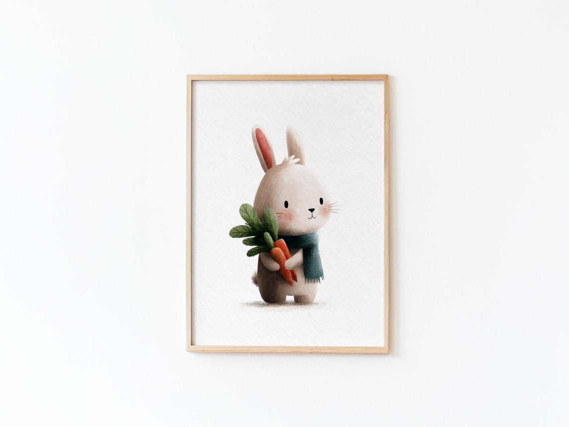Baby Room Decoration Rabbit Holding A Carrot By Tendre Imaginaire Decorative Illustration For Childrens