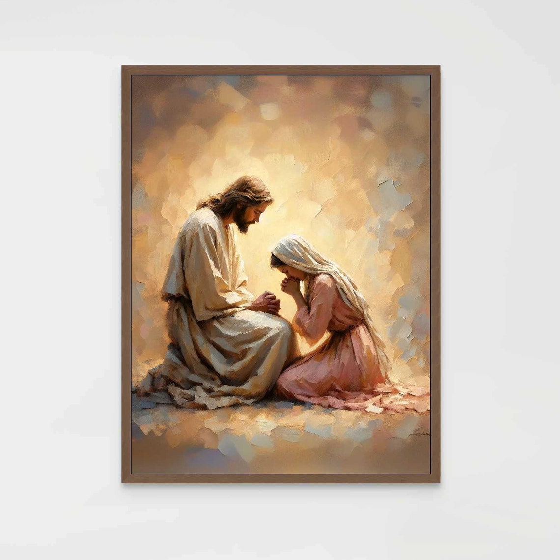 Jesus Praying With Woman, Christian Art Print