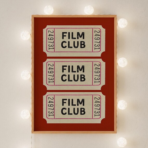 Film Club Vintage Ticket Stub Trio Deep Red Movie Room Poster