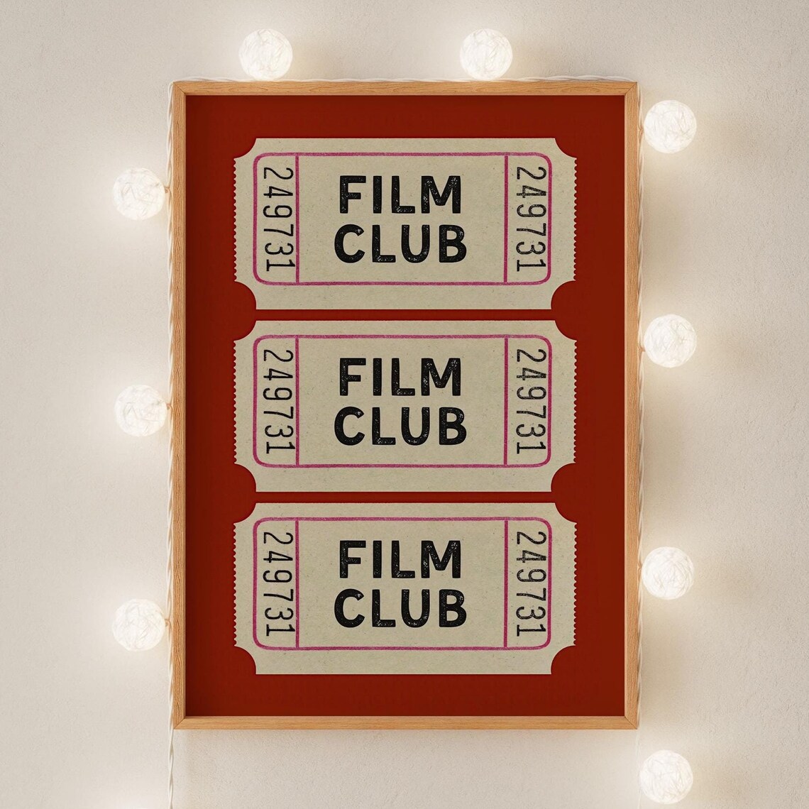 Film Club Vintage Ticket Stub Trio Deep Red Movie Room Poster