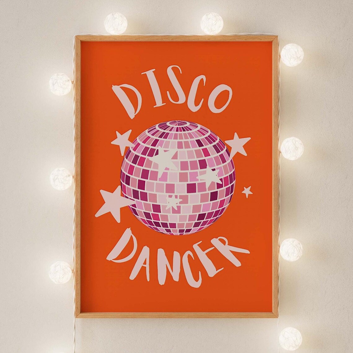 Orange Disco Ball, Disco Dancer Poster Print