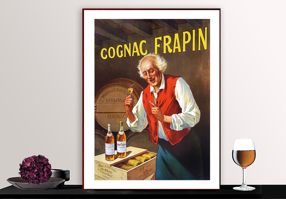 Cognac Frapin Cellar Master Barrels Vintage French Cognac Ad Poster