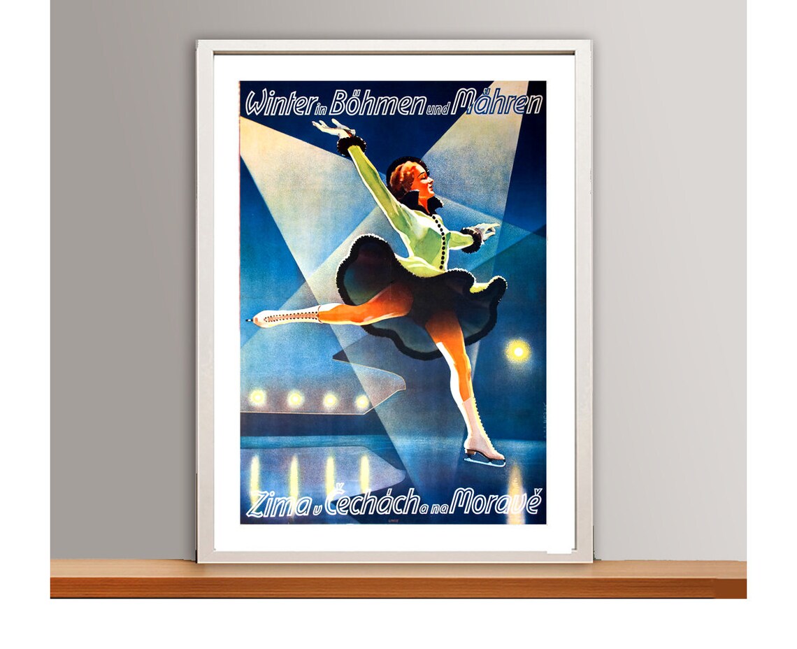 Winter in Bohemia and Moravia Vintage Ice Skating Travel Poster - Image 3
