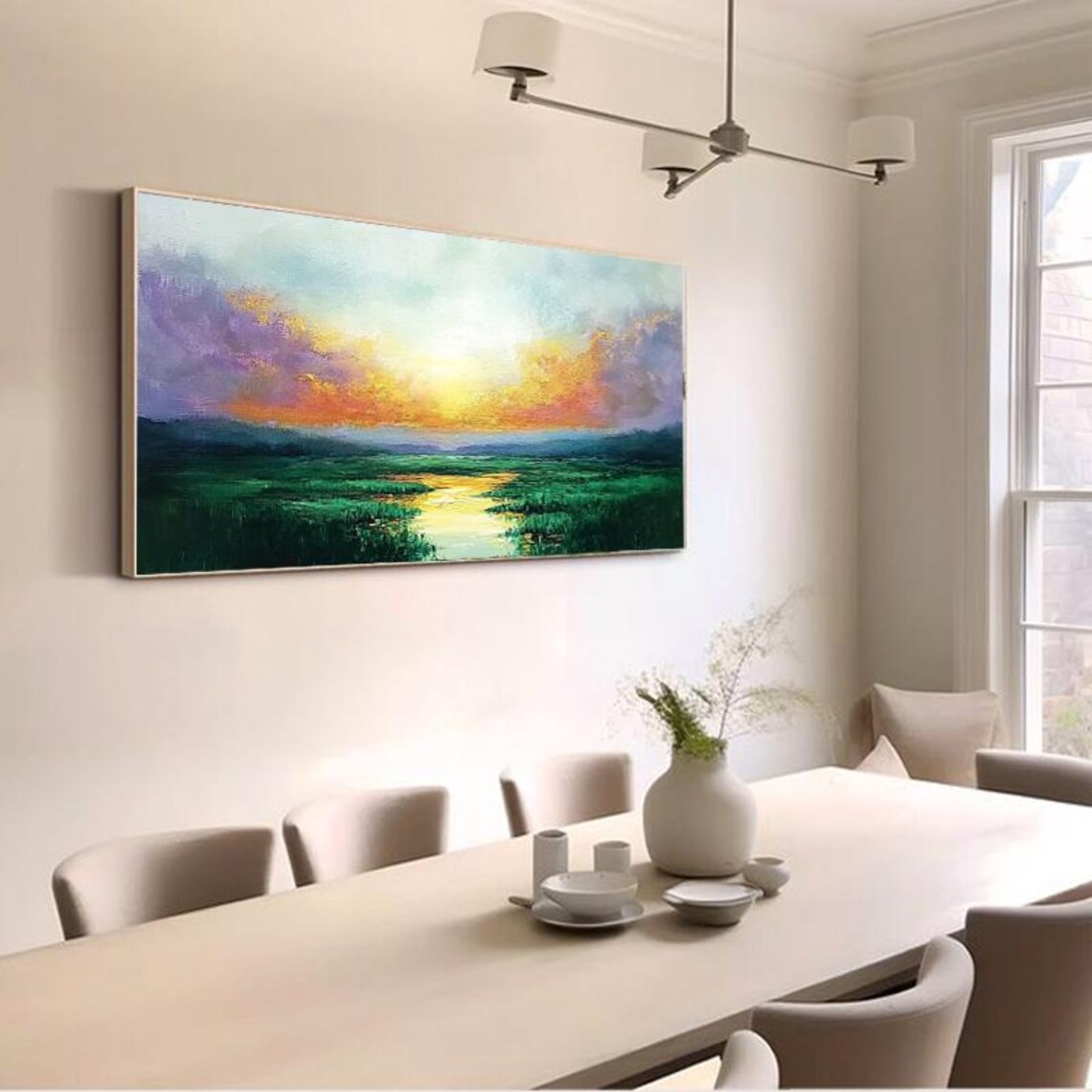 Sunrise Over Water Lily Wetland Golden Meadow Nature Painting Poster - Image 2