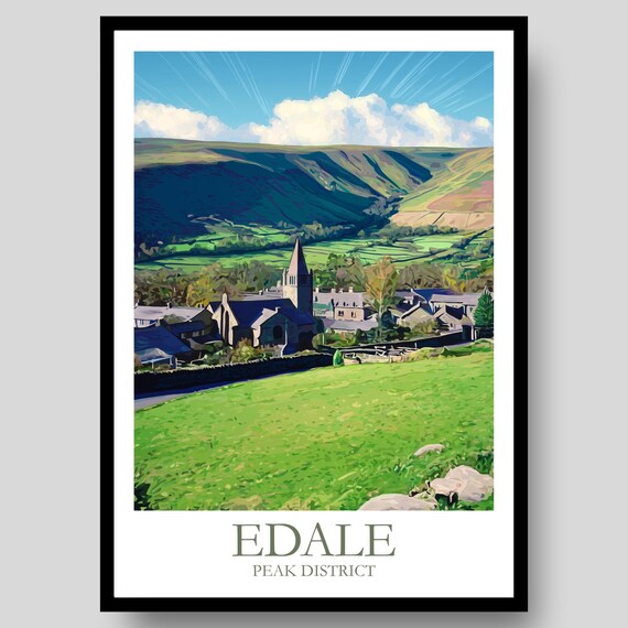 Edale Peak District Village Church Valley Green Hills Travel Poster