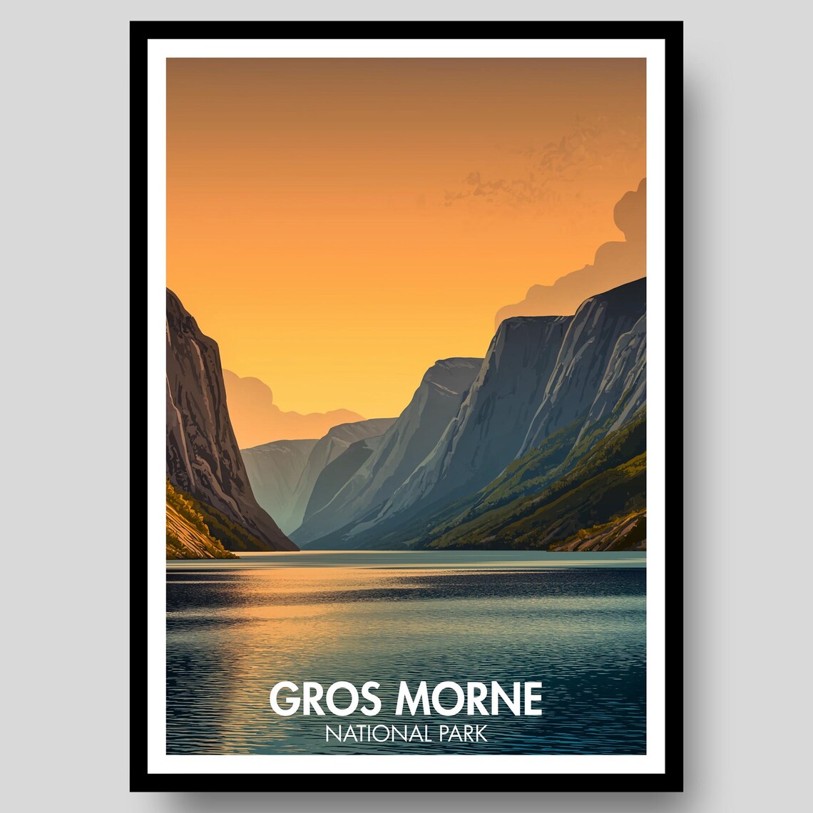 Gros Morne National Park Fjord Sunset Golden Glow Travel Poster