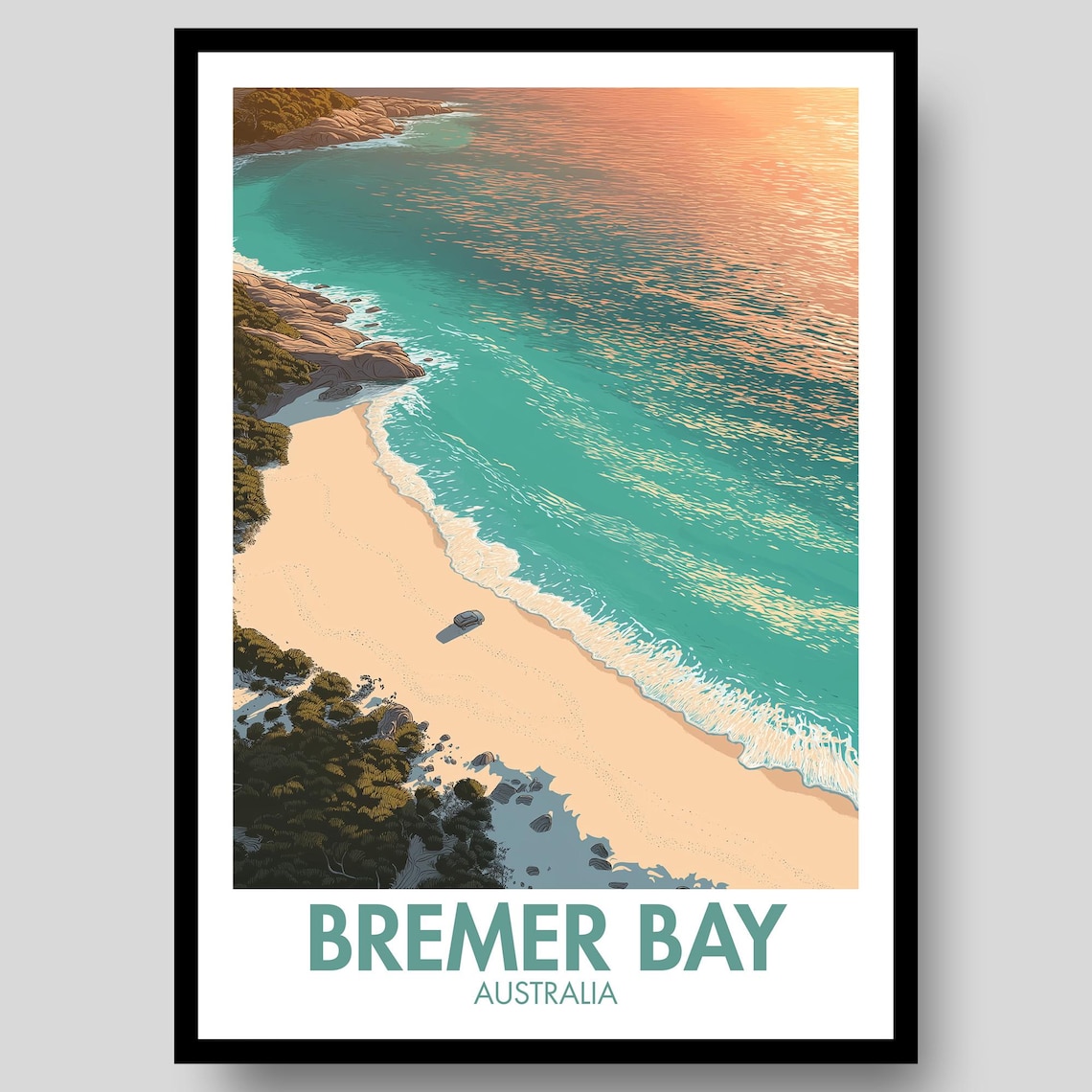 Bremer Bay Australia Aerial Beach Sunset Vintage Travel Poster