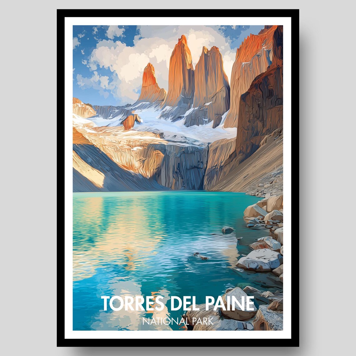 Torres del Paine National Park Chile Patagonia Mountain Travel Poster