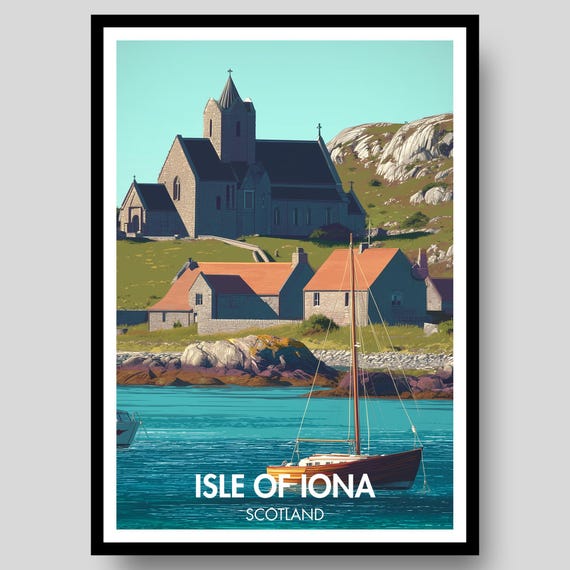 Isle Of Iona Poster, Scottish Map Art Print