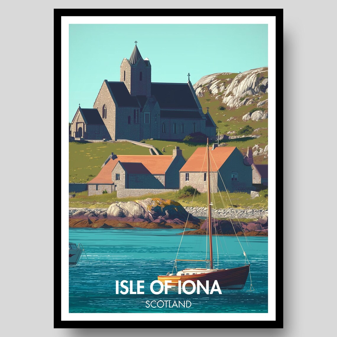 Isle Of Iona Poster, Scottish Map Art Print