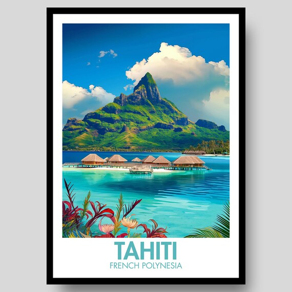 Tahiti Travel Poster, French Polynesia Island