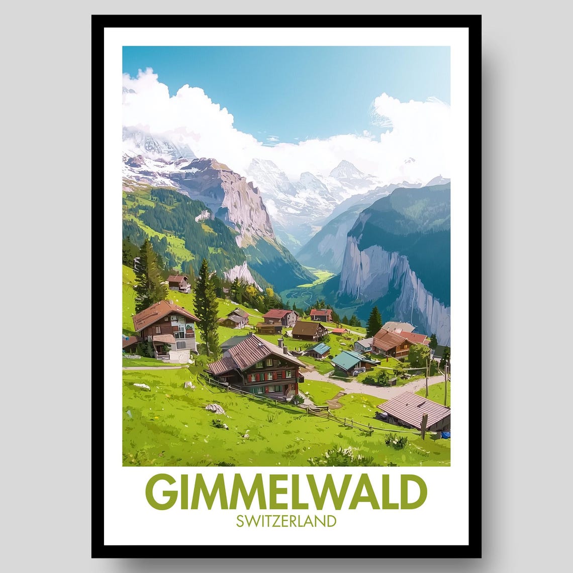 Gimmelwald Switzerland Alpine Chalets Cliff Valley Mountain Poster