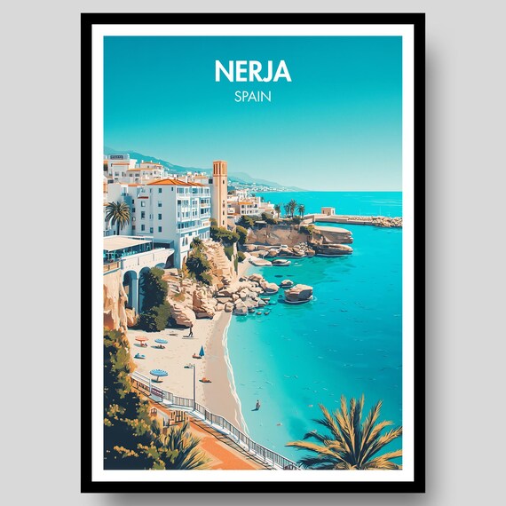 Nerja Spain Costa Del Sol Beach Cliffs Balcony Turquoise Poster