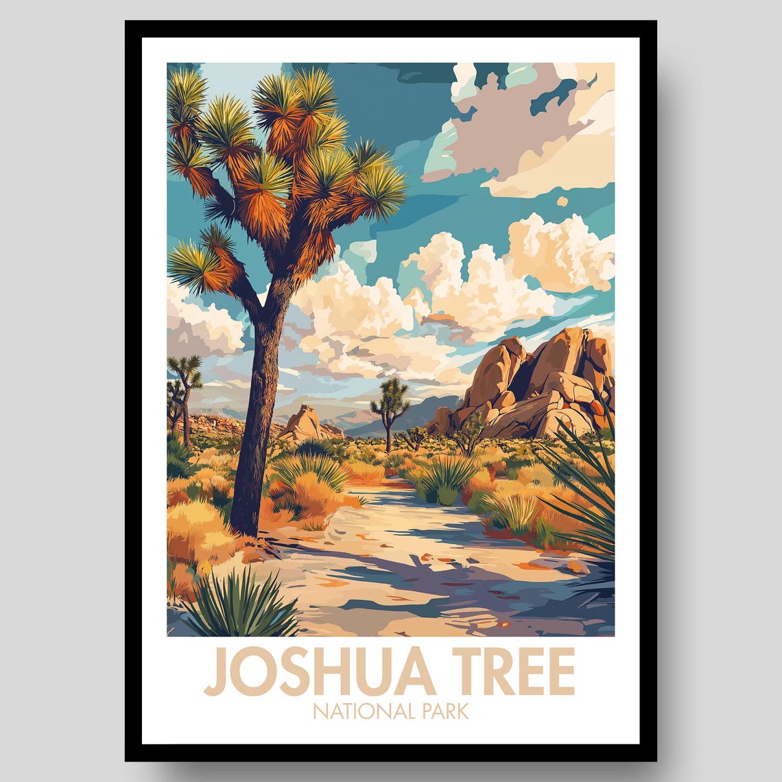 Joshua Tree National Park Desert Path Mojave Rocks Scenic Poster