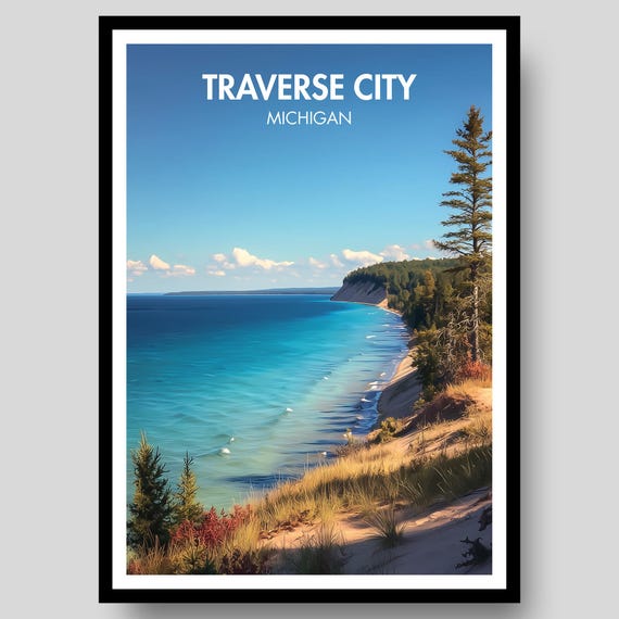 Traverse City Poster Grand Bay Michigan Wall Art