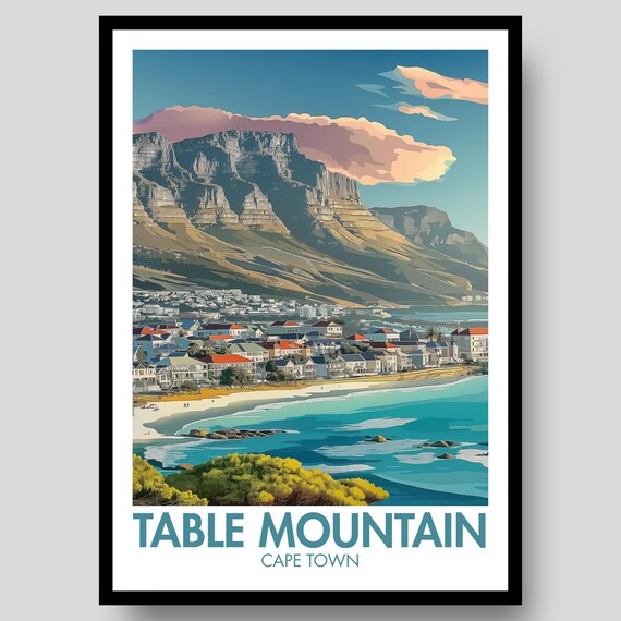 Table Mountain Cape Town Ocean Coastline Cityscape Travel Poster