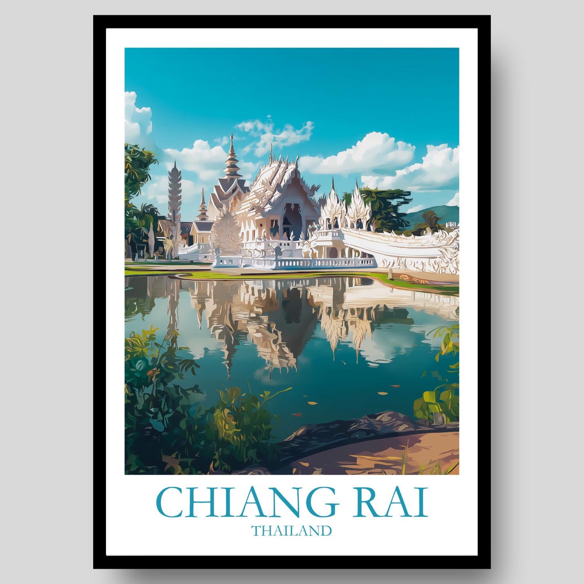 Chiang Rai Thailand White Temple Wat Rong Khun Pond Reflection Poster