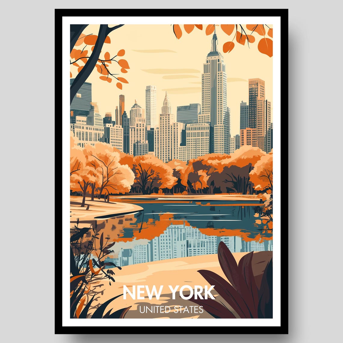 New York United States Central Park Autumn Skyline Fall Foliage Poster