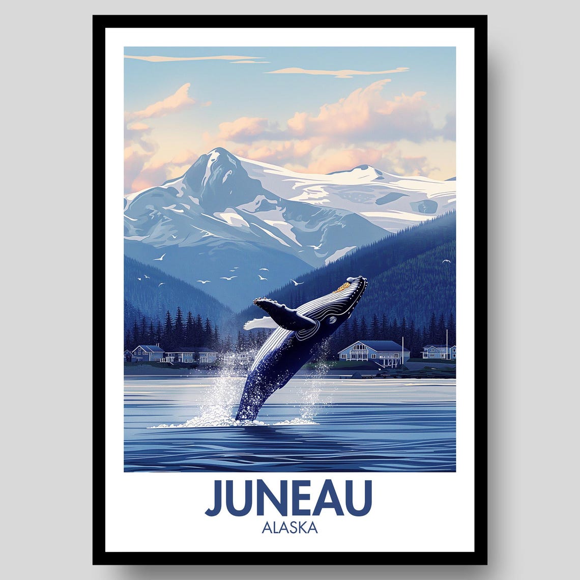 Juneau Poster Alaska Humpback Whale Print Gift Travel Wall Art