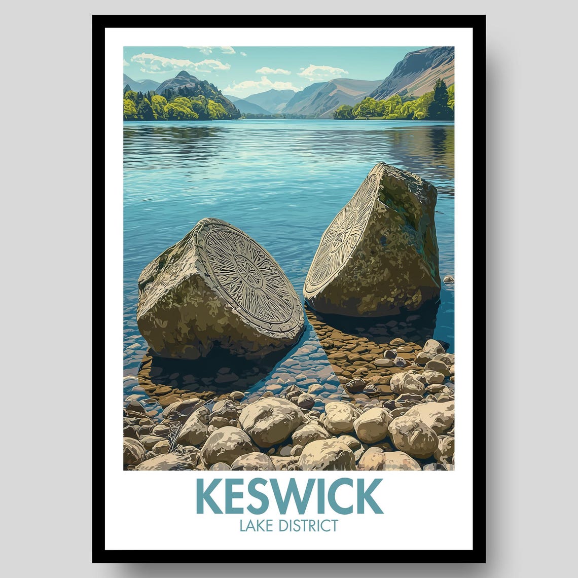 Keswick Poster Lake District Derwentwater Hiking Print Gift