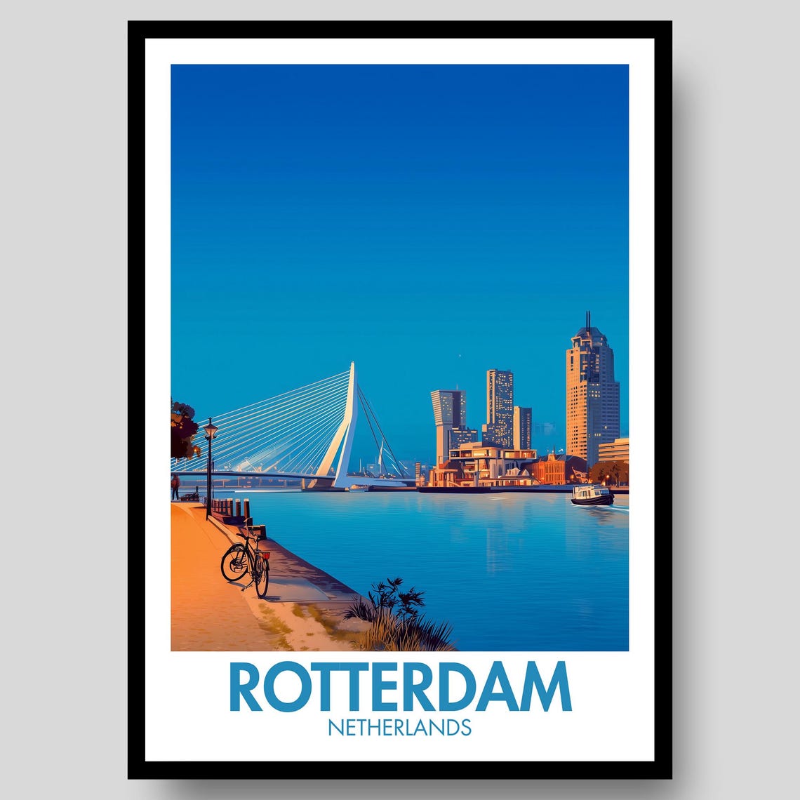 Rotterdam Netherlands City Erasmus Bridge Skyline Travel Poster