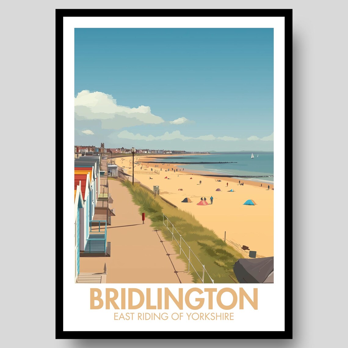 Bridlington Yorkshire Beach Promenade Vintage Seaside Travel Poster