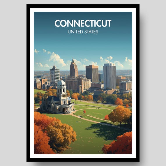 Connecticut Poster Print Wall Art Map Souvenir