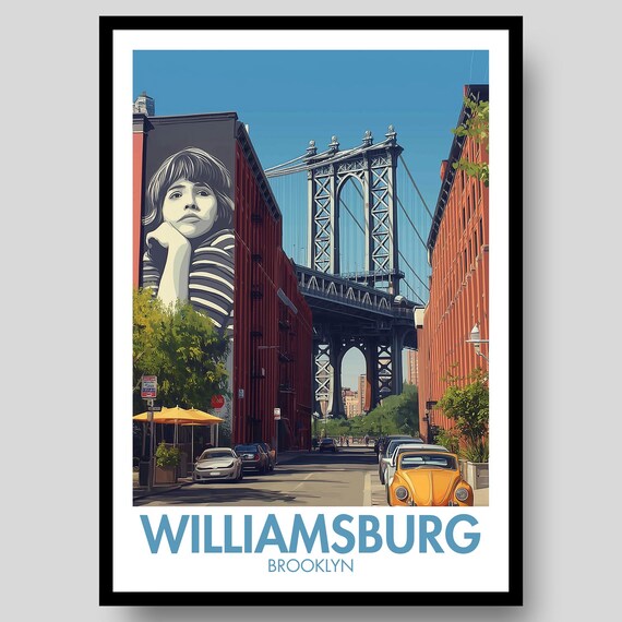 Williamsburg Brooklyn Manhattan Bridge Street Scene Vintage Poster