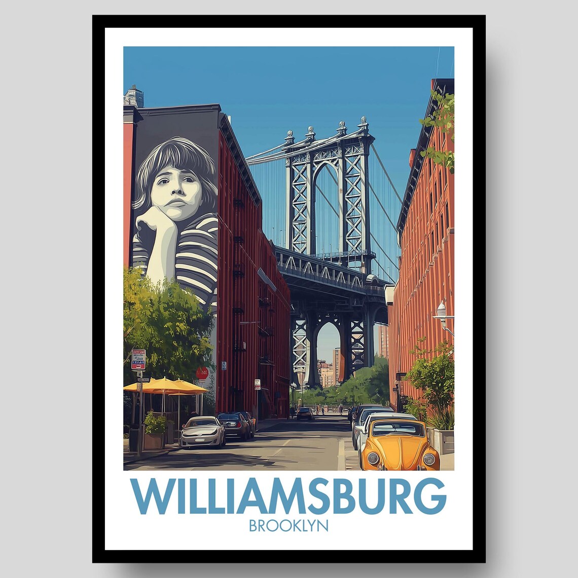 Williamsburg Brooklyn Manhattan Bridge Street Scene Vintage Poster