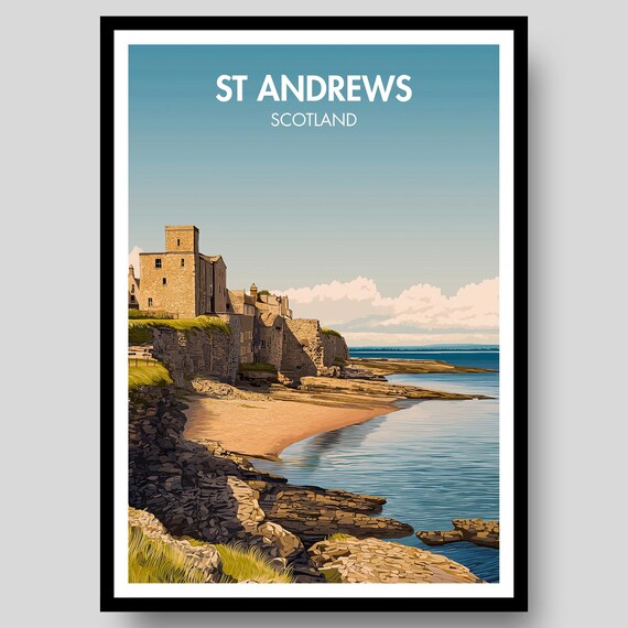 St Andrews Scotland Rocky Shore Castle Ruins Travel Art Poster