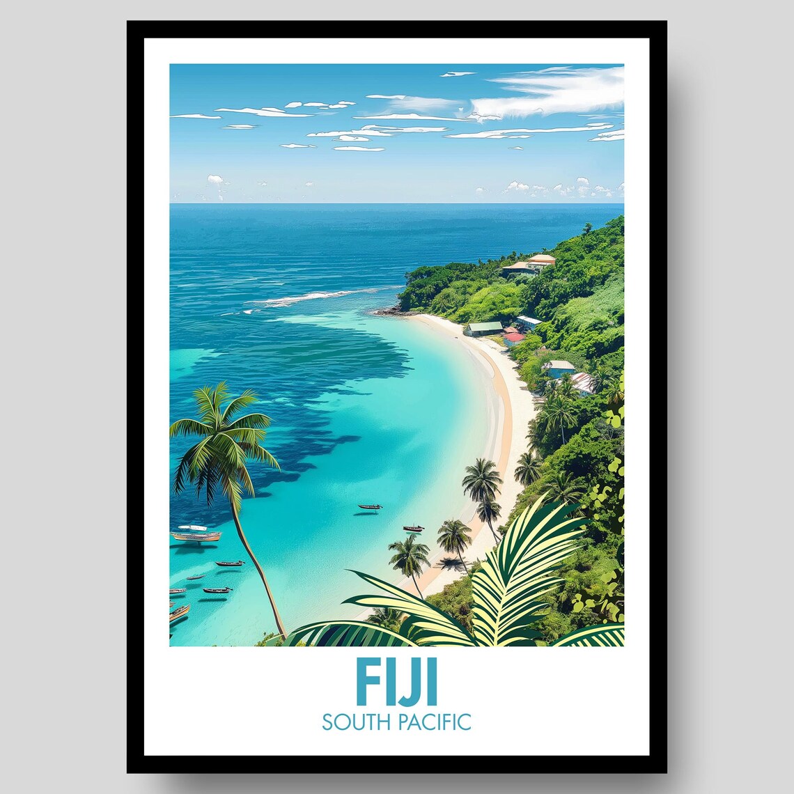 Fiji South Pacific Tropical Island Beach Lagoon Travel Art Poster