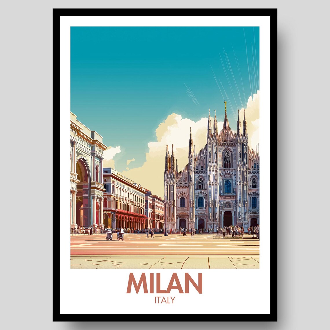 Milan Duomo Cathedral Piazza del Duomo Vintage Italy Travel Poster