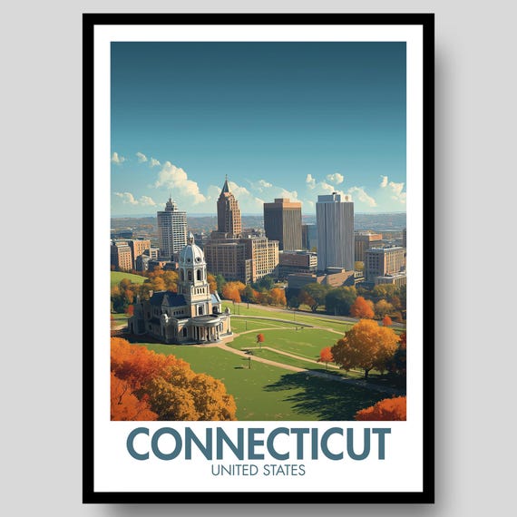 Connecticut Poster Print Wall Art Map Gift