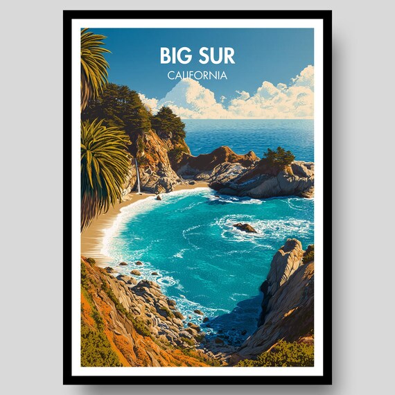 Big Sur California Retro Turquoise Bay Cliffs Vintage Travel Poster