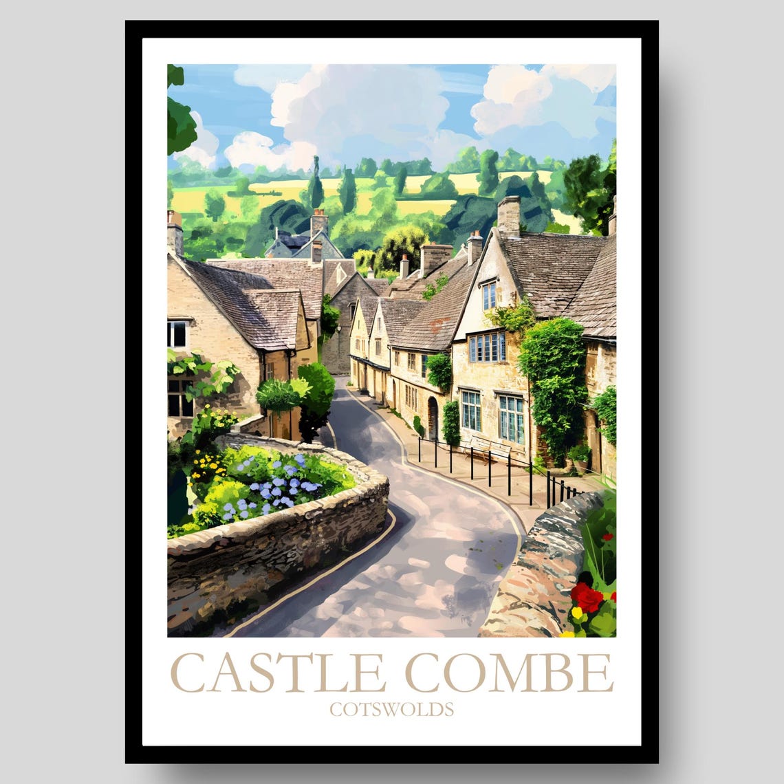 Castle Combe Cotswolds Stone Cottages Winding Lane Village Poster