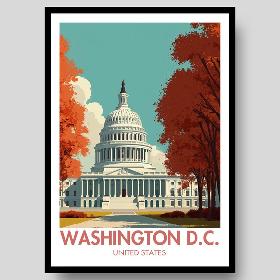 Washington DC United States Capitol Autumn Trees Travel Poster
