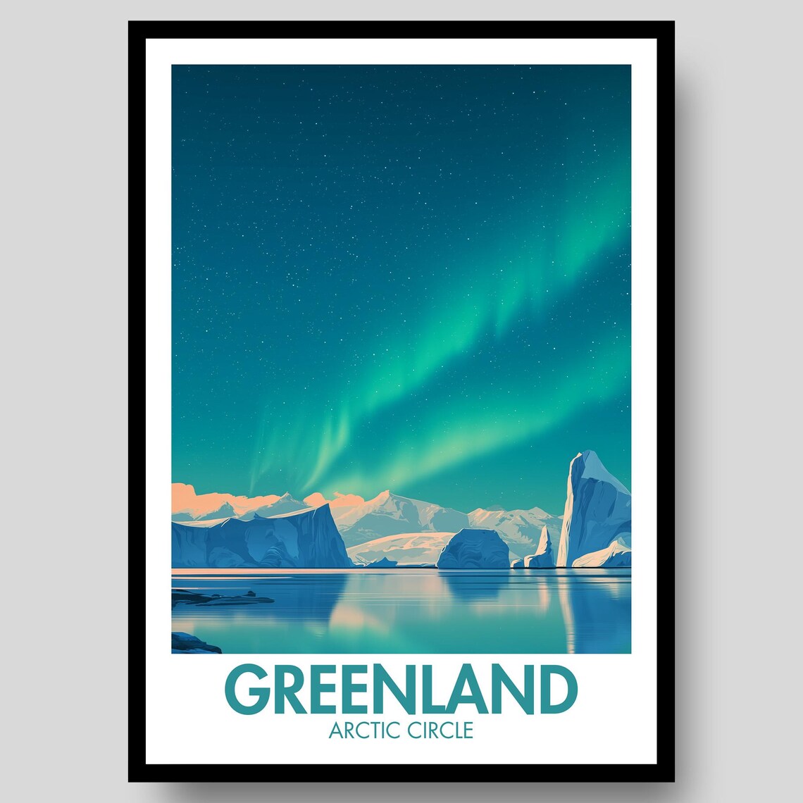 Greenland Northern Lights Arctic Circle Iceberg Night Sky Poster Art