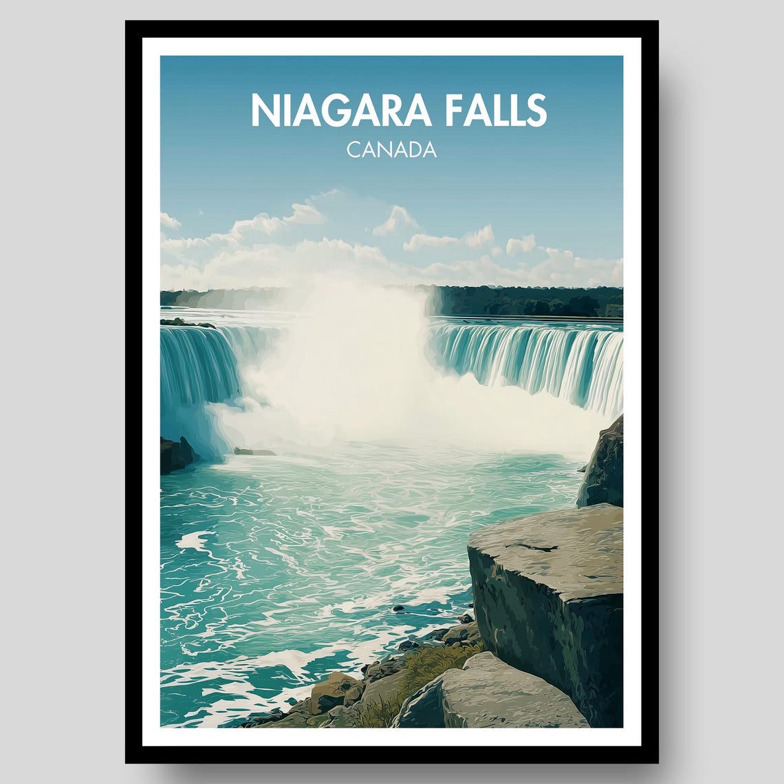 Niagara Falls Canada Waterfall Panorama Retro Travel Art Poster