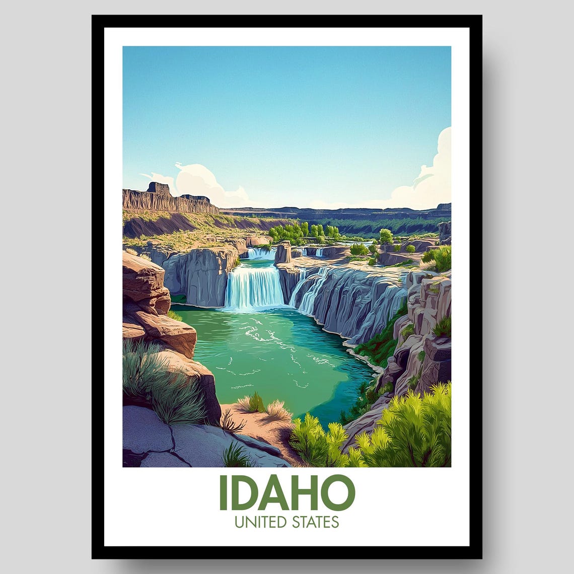 Idaho Shoshone Falls Waterfall Canyon Landscape Scenic Art Poster