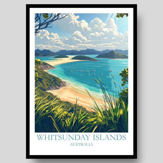 Whitsunday Poster Australia Wall Art Travel Beach Print Whitsundays Retro