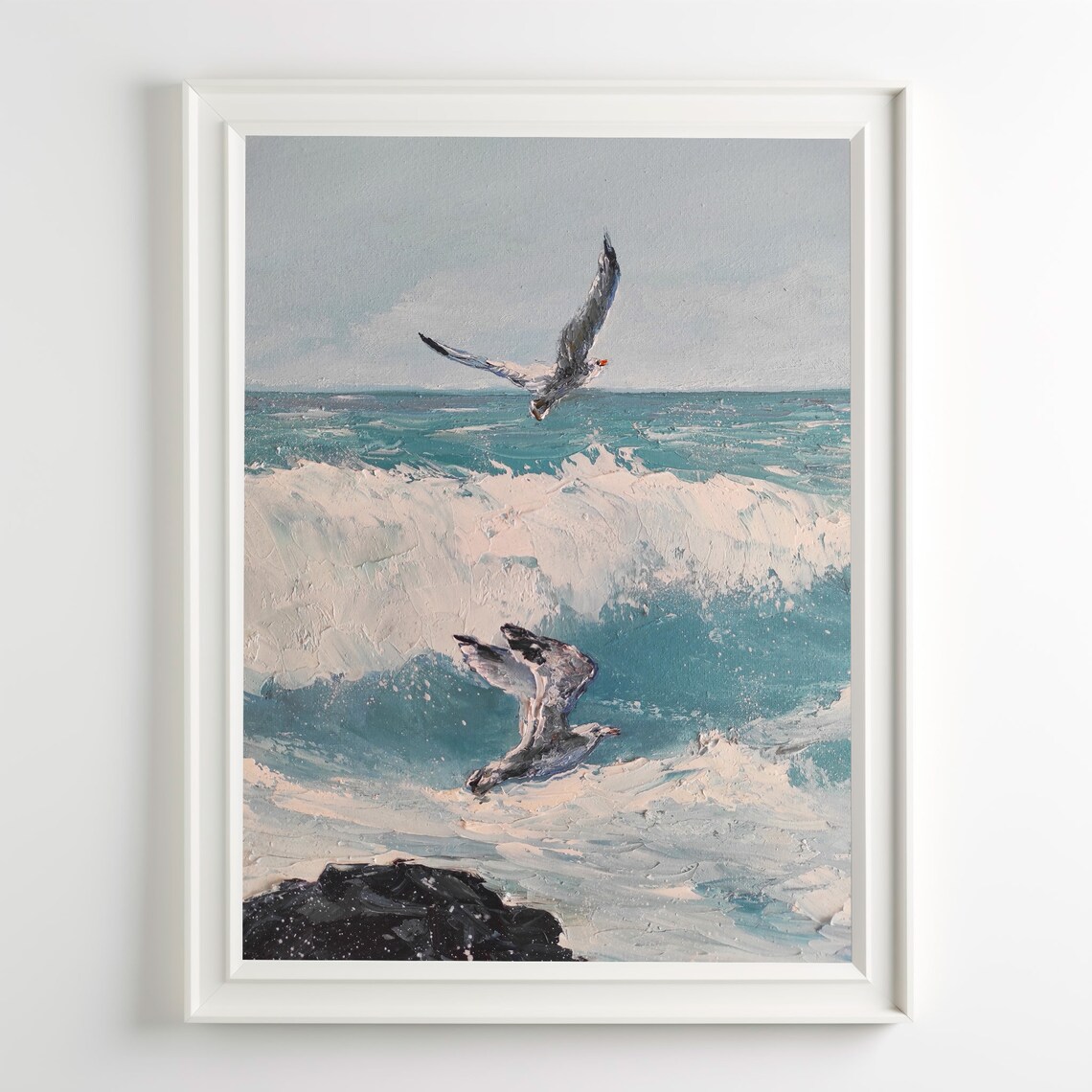 Ocean Art Print, Seagull Wave Seascape Decor