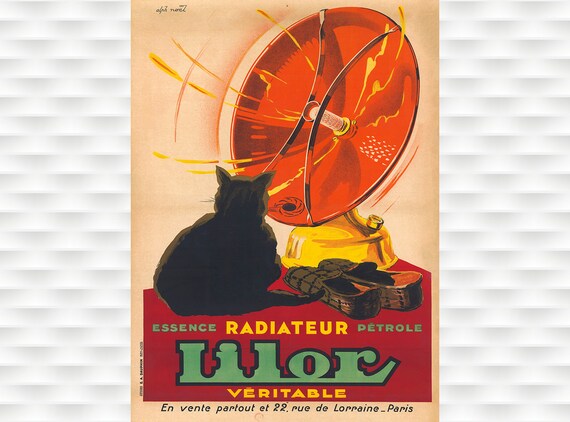 Lilor Oil Radiator Black Cat Warming French Vintage Ad Poster
