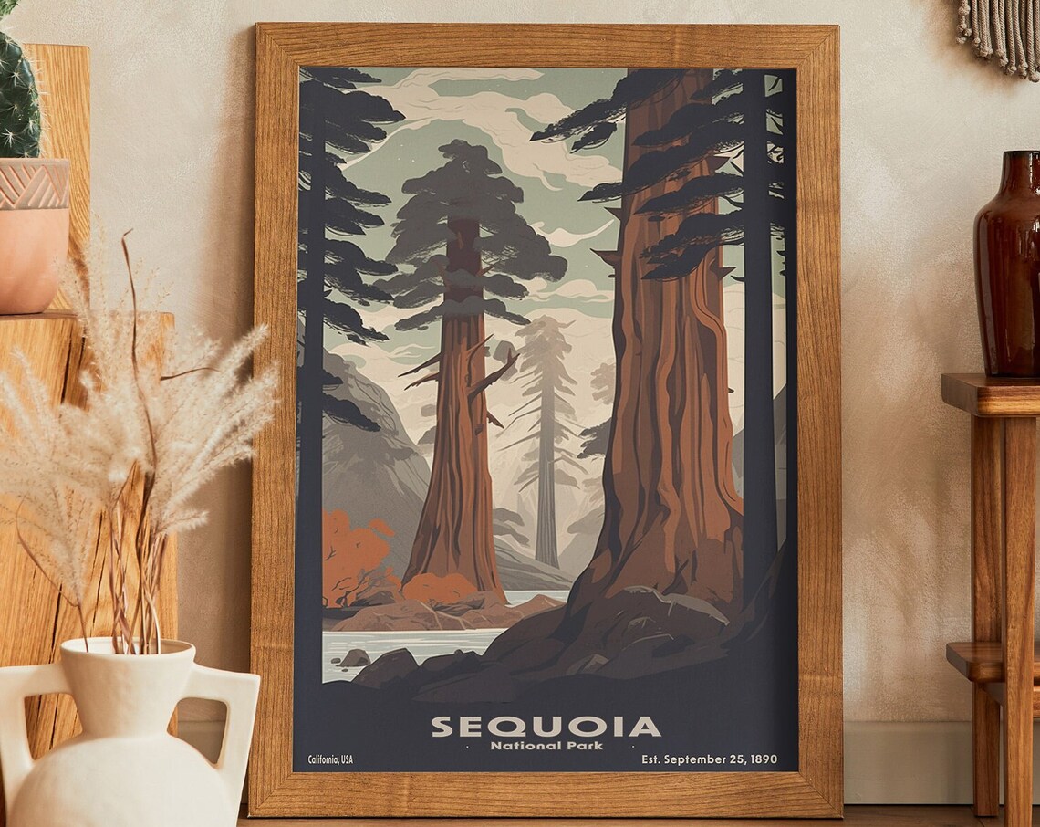 Sequoia National Park Giant Trees Vintage Travel Poster California